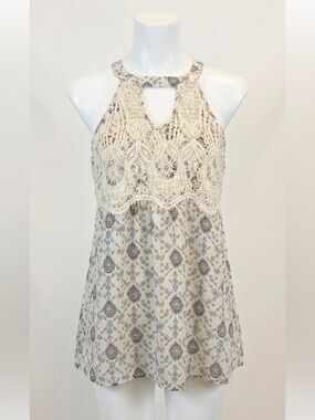 Jolt Cream Lace Yoke Printed Halter Camisole